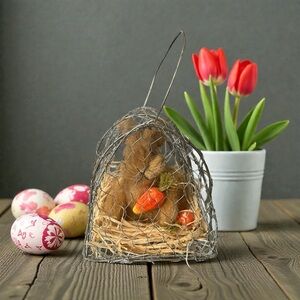 Sisal Bunny in metal cage  Cottagecore